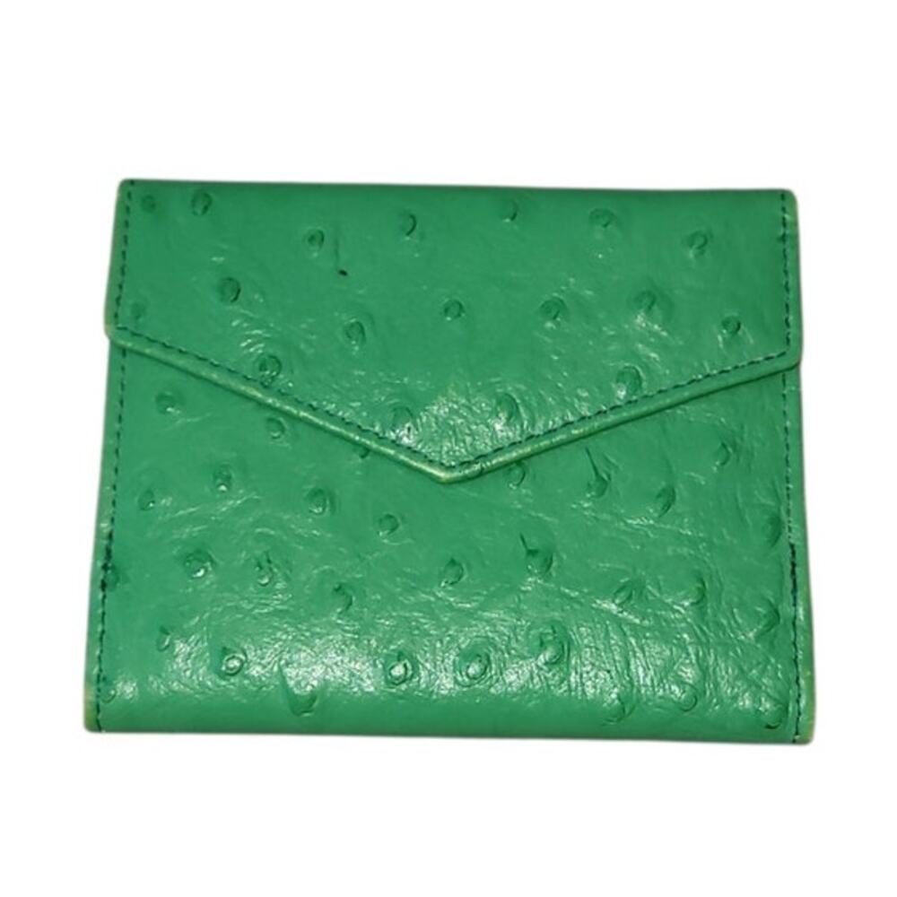 Vera Pelle Bright Green Ostrich-Texture Wallet w Gold Clasp GUC Italian Leather